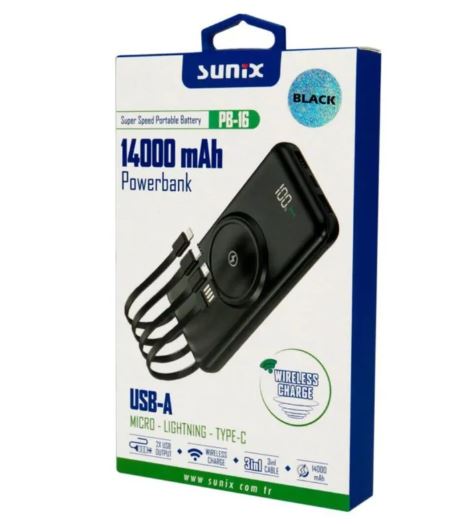 Sunix 14000 mAH Multi çıkışlı Powerbank PB-16 (4 Model Sarj Kablolu)