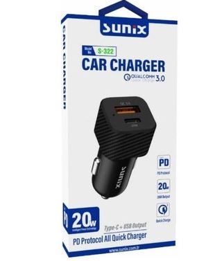 SUNİX S-332 PD CAR CHARGER 15W 3.1A ARAÇ ŞARJ KİTİ